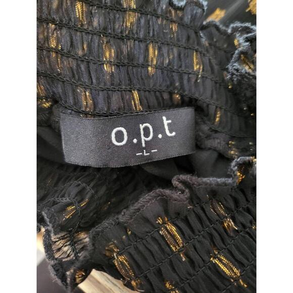 O.P.T Dress Womens Size Large Black Gold Polka Dot Long Sleeve - Picture 7 of 9